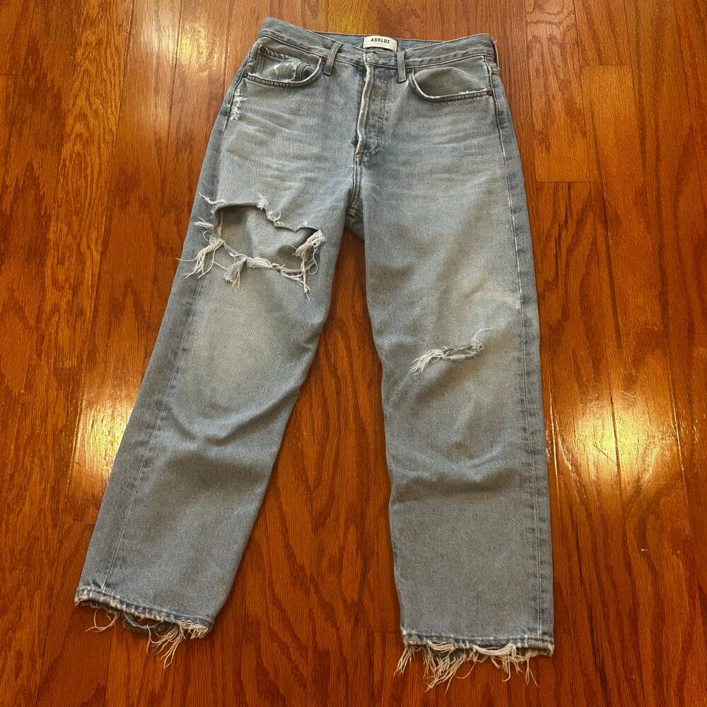 Agolde Distressed Jeans sz 25 Light Wash Jeans Button Fly Straight Leg - Picture 2 of 9